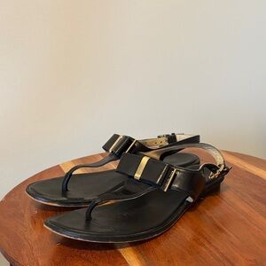 Michael Kors Black Sandals with Gold Buckle Bow Women’s 8